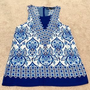 Blue and White Floral Silky Blouse
